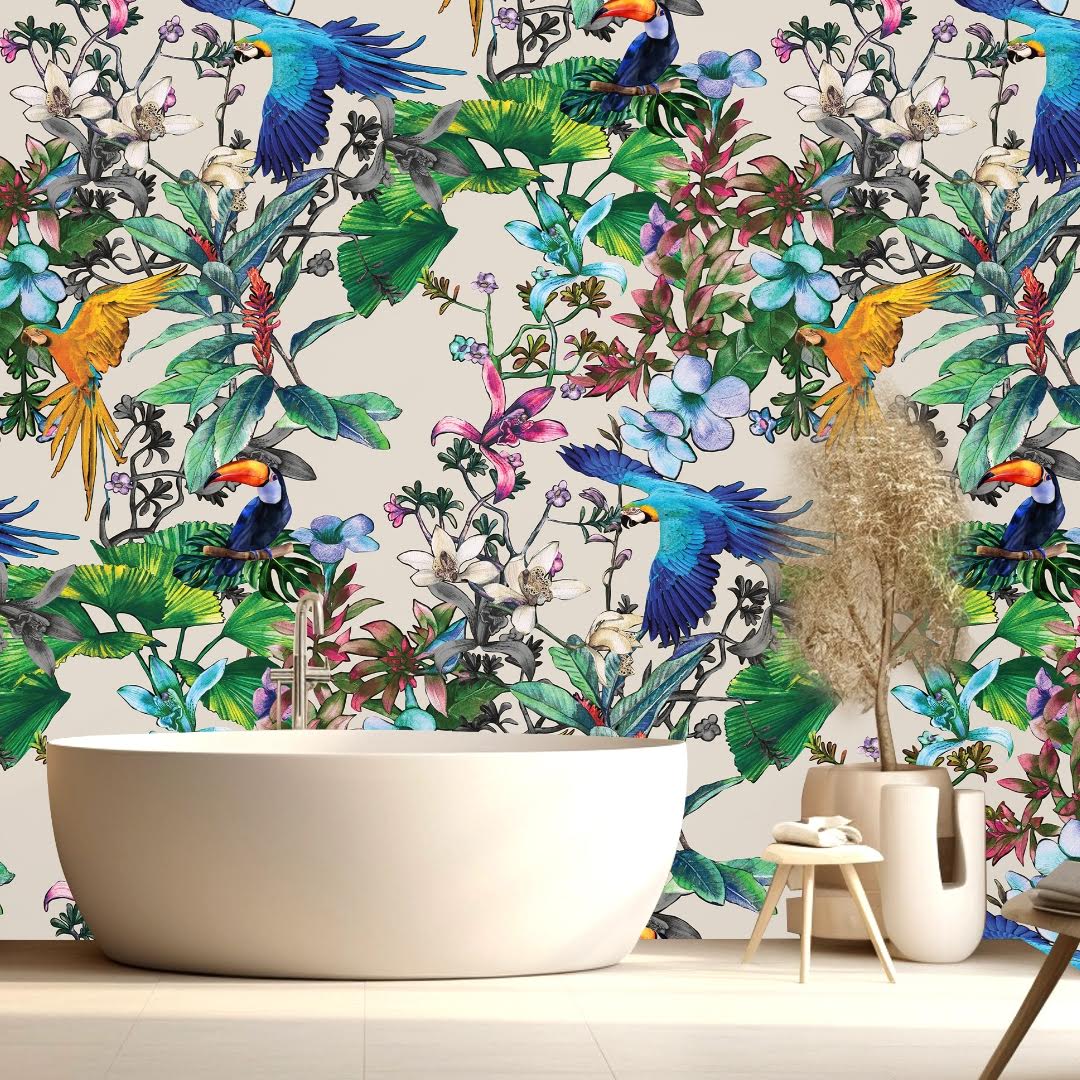 Birds of Paradise (neutral) Removable Bathroom Wallpaper