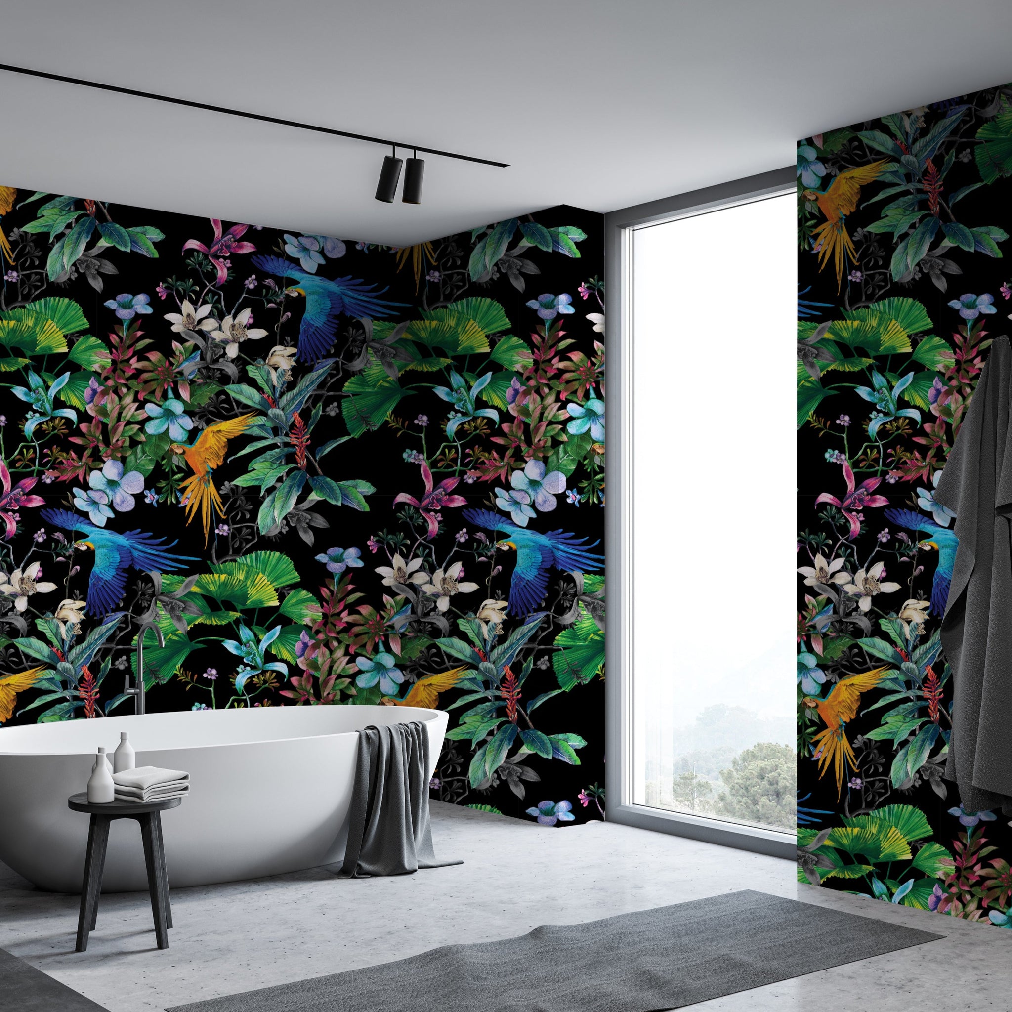 All of our wallpaper designs are now available as vinyl wallpapers for wet areas. All are printed to order here in Auckland, NZ.  130 cms in width and sold by the lineal metre.  450 gsm in weight