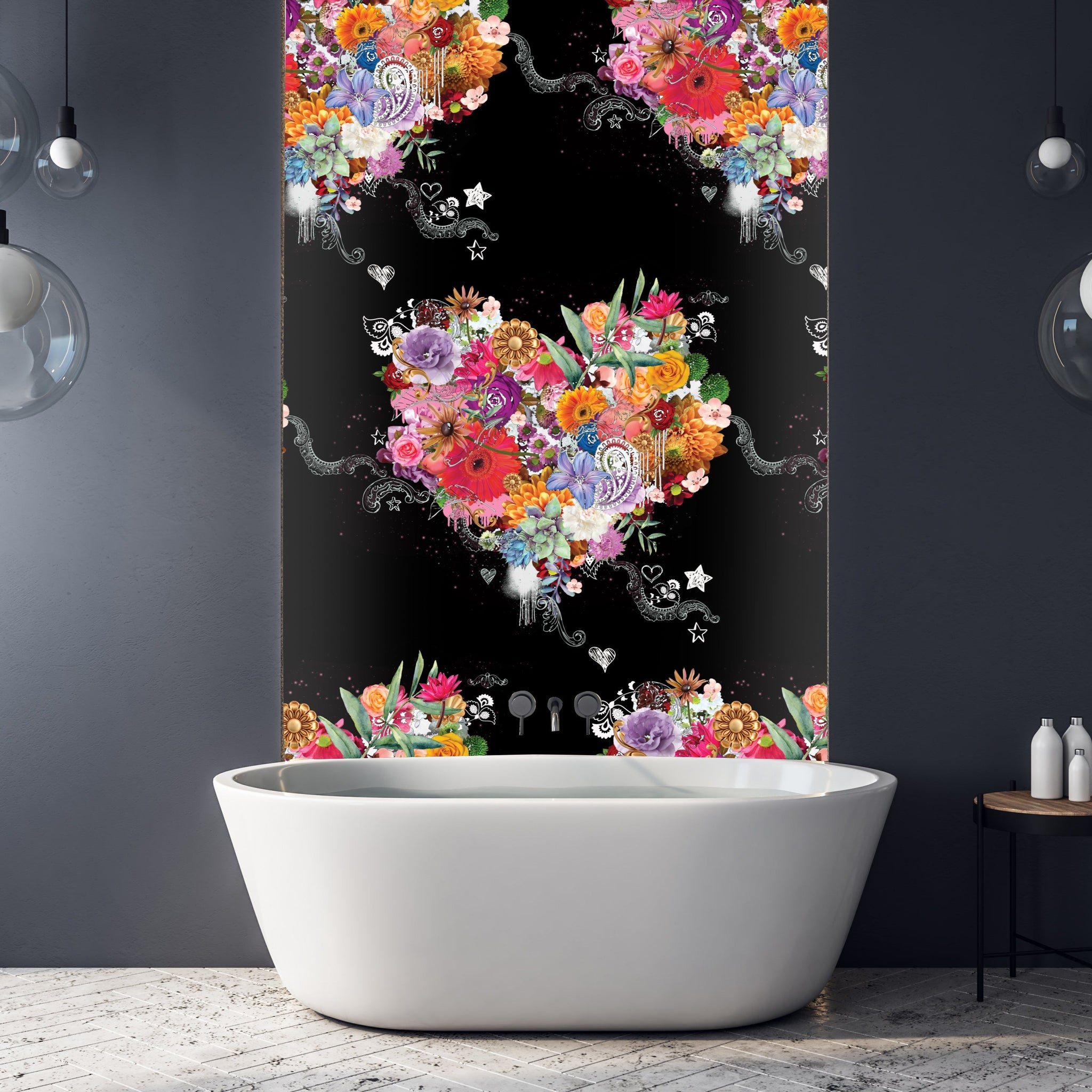 All of our wallpaper designs are now available as vinyl wallpapers for wet areas. All are printed to order here in Auckland, NZ.  130 cms in width and sold by the lineal metre.  450 gsm in weight