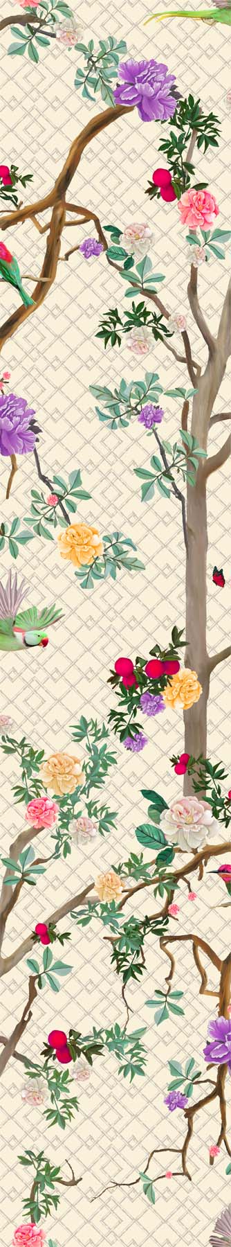 Parakeet Chinoiserie Vinyl Wallpaper