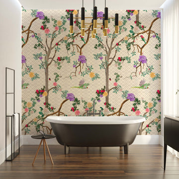 Parakeet Chinoiserie Vinyl Wallpaper