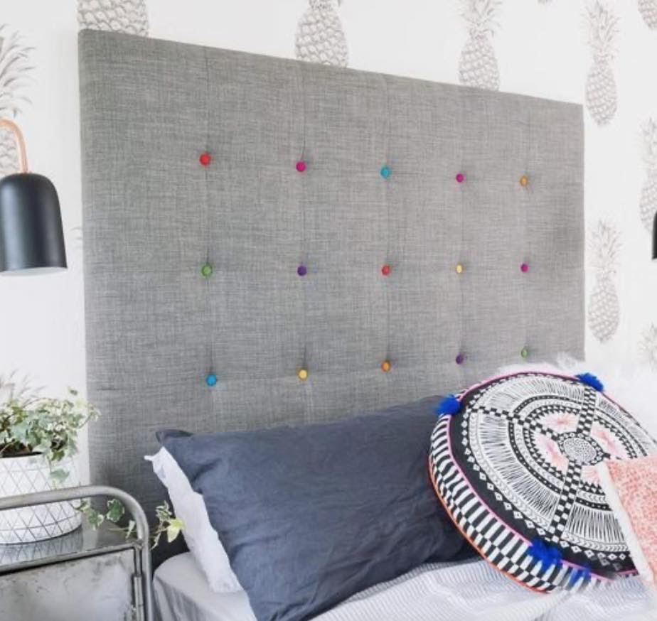 The Rainbow Button Headboard is super fun! A simple grey jacquard is the perfect background to make the bright buttons pop. Available from a Single through a California King. All our headboards are made to order in Auckland, NZ, please allow 6-8 weeks for production.