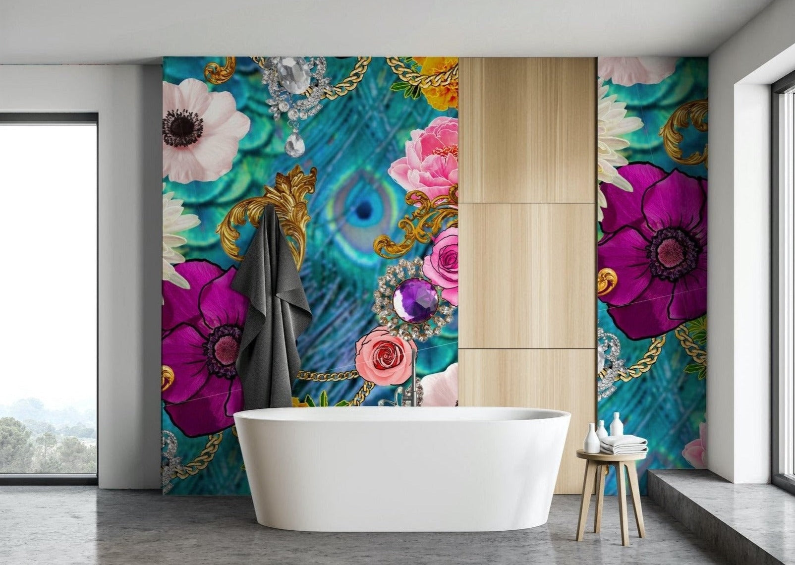 All of our wallpaper designs are now available as vinyl wallpapers for wet areas. All are printed to order here in Auckland, NZ.  130 cms in width and sold by the lineal metre.  450 gsm in weight